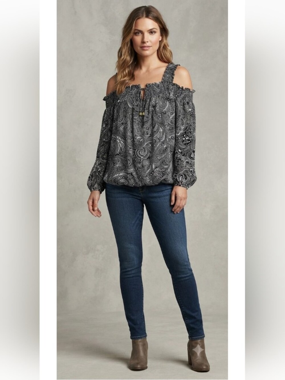 Michael Kors Black Paisley Cold-Shoulder Blouse